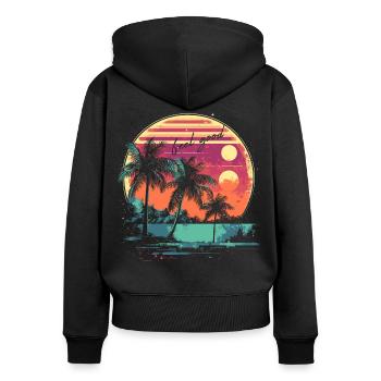 beach palmen feel good sunset - Frauen Premium Bio Zip Hoodie - Schwarz - Hinten - Julia (174cm)