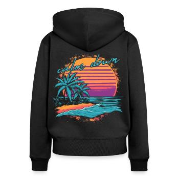 Calm Down Beach Sunset Palm Trees Vacation Bath Time - Women's Premium Organic Zip Hoodie - black - Back - Julia (174cm)