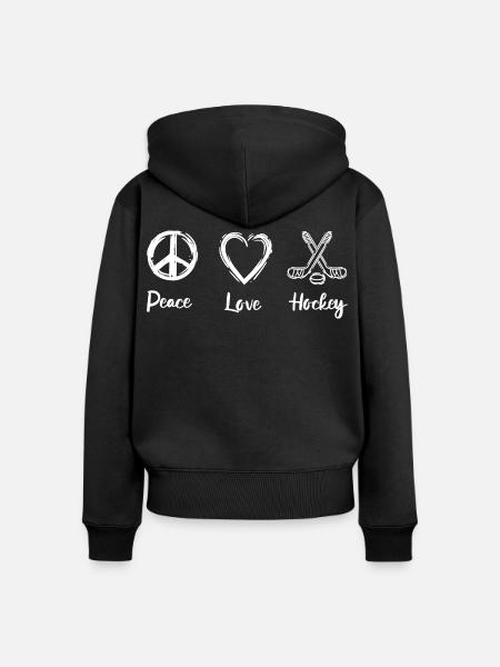 Peace Love Hockey - Frauen Premium Bio Zip Hoodie - Schwarz