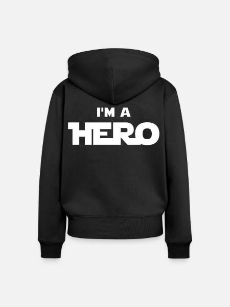 Ich bin ein Held (weiß) - Frauen Premium Bio Zip Hoodie - Schwarz