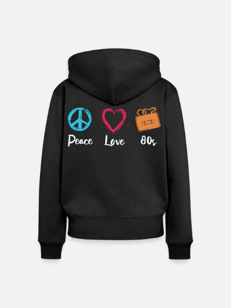 Peace Love 80s - Frauen Premium Bio Zip Hoodie - Schwarz
