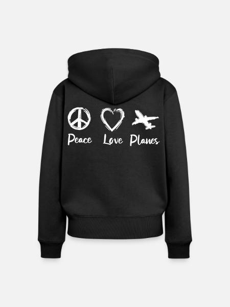 Peace Love Planes - Frauen Premium Bio Zip Hoodie - Schwarz
