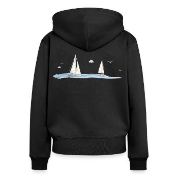 Segelboote Aquarell – Maritimes Motiv Meer - Frauen Premium Bio Zip Hoodie - Schwarz - Hinten - Julia (174cm)