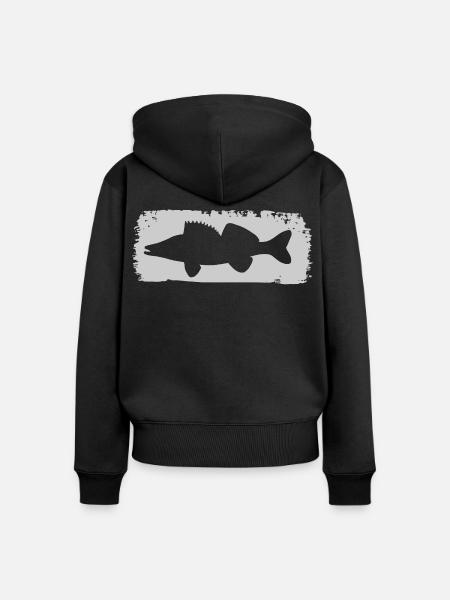 Zander im Farbstrich - grau - Frauen Premium Bio Zip Hoodie - Schwarz