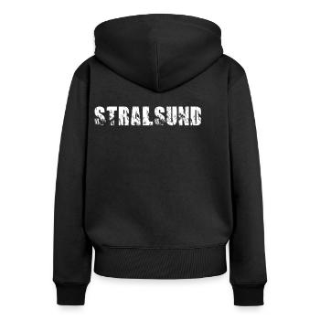Stralsund - Frauen Premium Bio Zip Hoodie - Schwarz - Hinten - Julia (174cm)