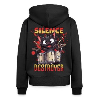 Schlagzeug Drums Silence Destroyer Katze Lustig - Frauen Premium Bio Zip Hoodie - Schwarz - Hinten - Julia (174cm)