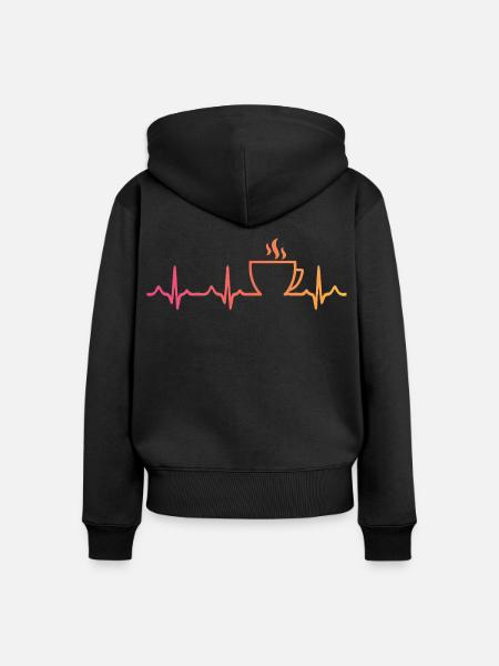 Sonnenuntergangskaffee, Herzschlag, Kaffee - Frauen Premium Bio Zip Hoodie - Schwarz