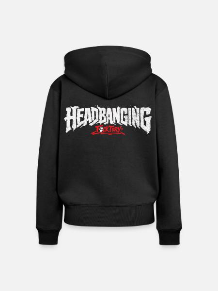 Headbanging-Logo weiß - Frauen Premium Bio Zip Hoodie - Schwarz
