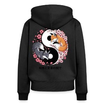 Kitsune Fuchs, Japanische Anime & Mythologie - Frauen Premium Bio Zip Hoodie - Schwarz - Hinten - Julia (174cm)