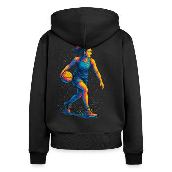 Basket-ball Basketteur Basketteur Basketteur Femme - Sweat à capuche zippé Premium bio Femme - noir - Dos - Julia (174cm)