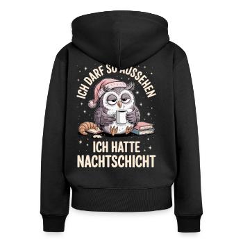 Nachtschicht Nachtdienst Krankenschwester Eule - Frauen Premium Bio Zip Hoodie - Schwarz - Hinten - Julia (174cm)