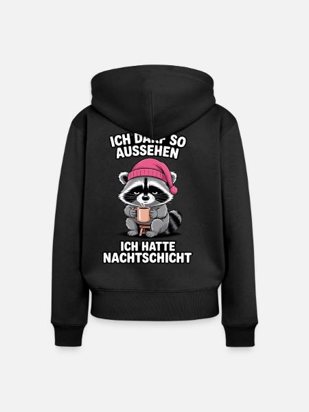 Nachtschicht Nachtdienst Krankenschwester Waschbär - Frauen Premium Bio Zip Hoodie - Schwarz