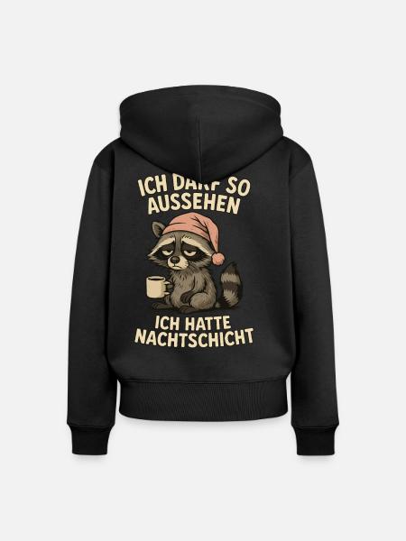 Nachtschicht Nachtdienst Krankenschwester Waschbär - Frauen Premium Bio Zip Hoodie - Schwarz