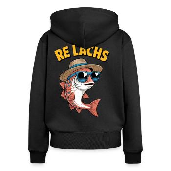 Re Lachs Angeln Angler Spruch Fischen Lachsfischen - Frauen Premium Bio Zip Hoodie - Schwarz - Hinten - Julia (174cm)
