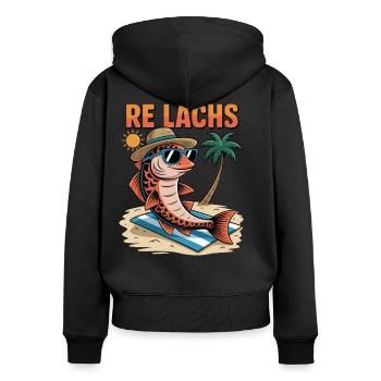 Re Lachs Angeln Angler Spruch Fischen Lachsfischen - Frauen Premium Bio Zip Hoodie - Schwarz - Hinten - Julia (174cm)