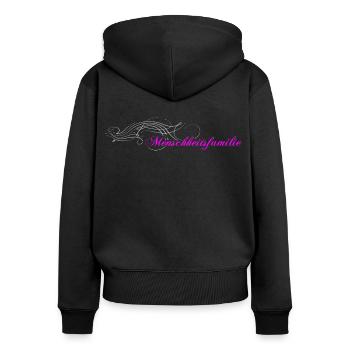 Menschheitsfamilie Logo verziert - Frauen Premium Bio Zip Hoodie - Schwarz - Hinten - Julia (174cm)
