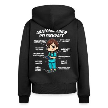 Anatomie einer Pflegekraft - Frauen Premium Bio Zip Hoodie - Schwarz - Hinten - Julia (174cm)