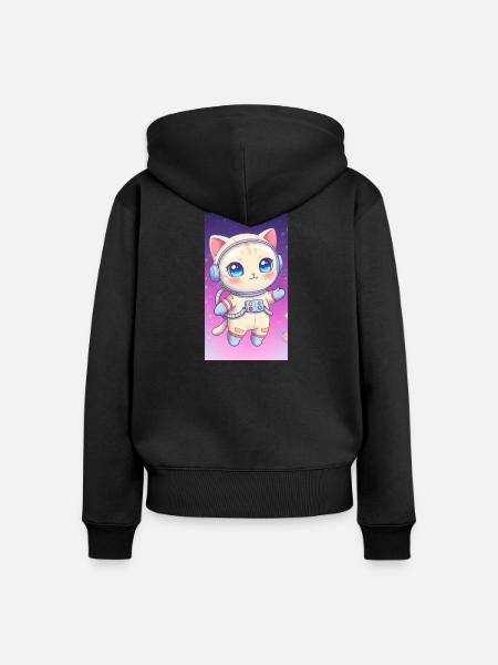 Astronaut Kätzchen - Frauen Premium Bio Zip Hoodie - Schwarz