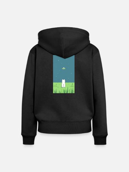 Katze und Ufo - Frauen Premium Bio Zip Hoodie - Schwarz