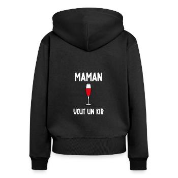 maman veut un kir - Sweat à capuche zippé Premium bio Femme - noir - Dos - Julia (174cm)