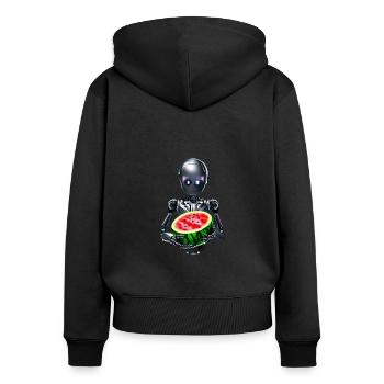 Robot et pastèque - Sweat à capuche zippé Premium bio Femme - noir - Dos - Julia (174cm)