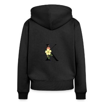 Eleganter Buchstabe 'K' mit Blumen - Frauen Premium Bio Zip Hoodie - Schwarz - Hinten - Julia (174cm)