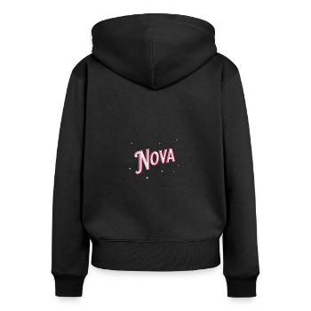 Nova Namen personalisiert - Frauen Premium Bio Zip Hoodie - Schwarz - Hinten - Julia (174cm)