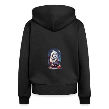Cute little ghost drinking coffee - Women's Premium Organic Zip Hoodie - black - Back - Julia (174cm)