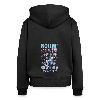 Rollers en ligne Blade Rollin avec des sourires Cadeaux - Sweat à capuche zippé Premium bio Femme - noir - Dos - Julia (174cm)