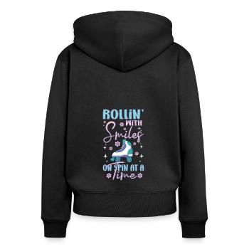 Rollerskater Party Rollin With Smiles Gift - Frauen Premium Bio Zip Hoodie - Schwarz - Hinten - Julia (174cm)