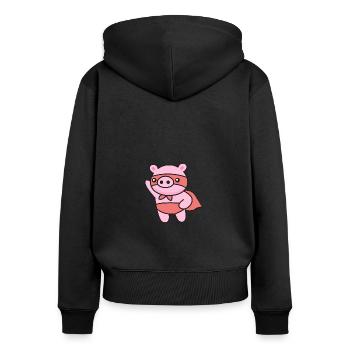 Héros Piggy - Sweat à capuche zippé Premium bio Femme - noir - Dos - Julia (174cm)