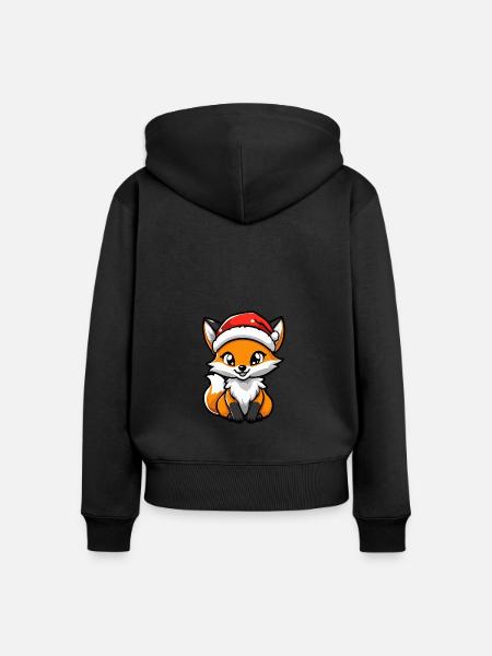 Fuchs Weihnachten Niedlich - Frauen Premium Bio Zip Hoodie - Schwarz