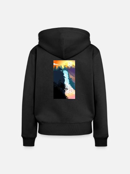 Wasserfall Sonnenuntergang - Frauen Premium Bio Zip Hoodie - Schwarz
