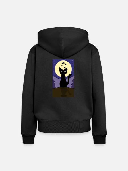Mondschein-Halloween-Katze - Frauen Premium Bio Zip Hoodie - Schwarz
