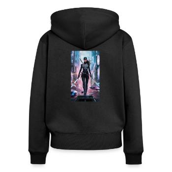 Ninja-Superhero - Frauen Premium Bio Zip Hoodie - Schwarz - Hinten - Julia (174cm)