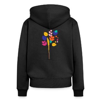 Flower - Frauen Premium Bio Zip Hoodie - Schwarz - Hinten - Julia (174cm)