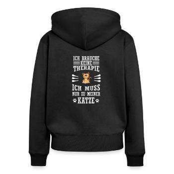 Katze - Frauen Premium Bio Zip Hoodie - Schwarz - Hinten - Julia (174cm)