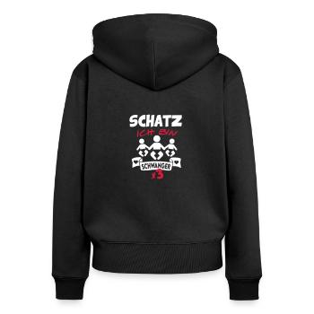 Schwangerschaft Schwanger Drillinge - Frauen Premium Bio Zip Hoodie - Schwarz - Hinten - Julia (174cm)