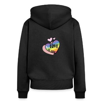 Love is love. Gay pride - Sweat à capuche zippé Premium bio Femme - noir - Dos - Julia (174cm)