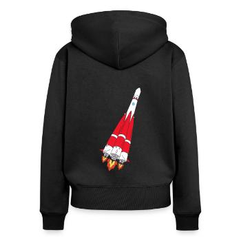 Fusée avec poussée - peinte à la main - Sweat à capuche zippé Premium bio Femme - noir - Dos - Julia (174cm)