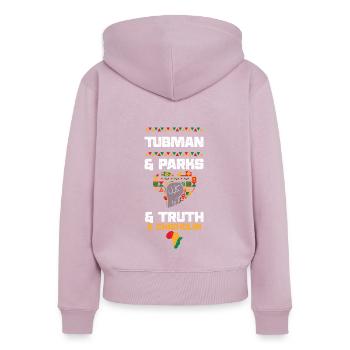 Tubman & Parks & Truth & Chisholm - Frauen Premium Bio Zip Hoodie - Altrosa - Hinten - Julia (174cm)