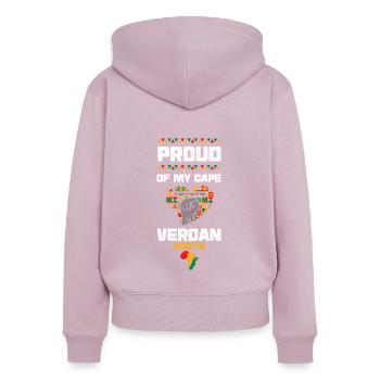Fier de mes racines capverdiennes - Sweat à capuche zippé Premium bio Femme - rose poudré - Dos - Julia (174cm)