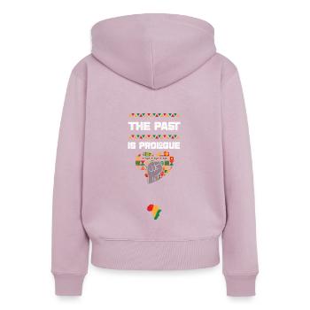 The Past is Prologue - Women's Premium Organic Zip Hoodie - dusky pink - Back - Julia (174cm)