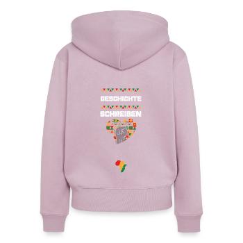 Geschichte schreiben - Frauen Premium Bio Zip Hoodie - Altrosa - Hinten - Julia (174cm)