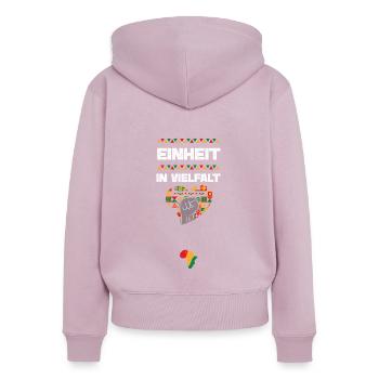 Einheit in Vielfalt - Frauen Premium Bio Zip Hoodie - Altrosa - Hinten - Julia (174cm)