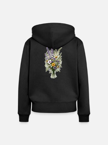 Wildblumen - Frauen Premium Bio Zip Hoodie - Schwarz