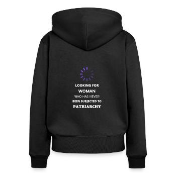 T-shirt féministe - woman and patriarchy - Sweat à capuche zippé Premium bio Femme - noir - Dos - Julia (174cm)