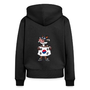 Fan de vache sud-coréen - Sweat à capuche zippé Premium bio Femme - noir - Dos - Julia (174cm)