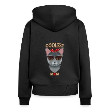 Chat bleu russe Maman I Chat le plus cool Maman I Russe - Sweat à capuche zippé Premium bio Femme - noir - Dos - Julia (174cm)