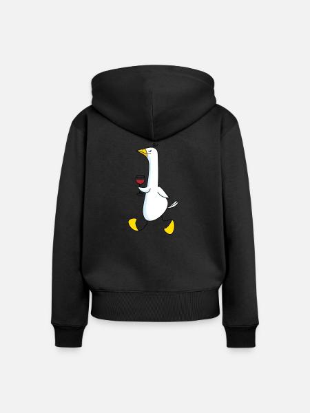 Gans mit Wein - Frauen Premium Bio Zip Hoodie - Schwarz